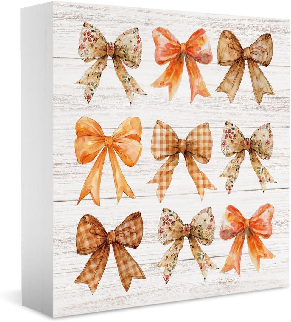 Fall Decorations for Home Fall Bow Decor for Girls Room Farmhouse Autumn Thanksgiving Decor Cute Autumn Holiday Decorations for Bedroom 5 x 5 inches(Tub 2603)