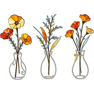 3 Pcs Metal Flowers Wall Arts Rustic Farmhouse Decor Bathroom Wall Decor Dining Room Wall Decor Minimalist Decor Housewarming Gifts (Colorful-C)