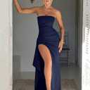 Women's Backless High Split Strapless Long Prom Formal Cocktail Dress for Women, XS Blue