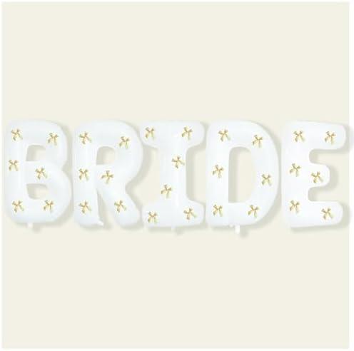 40 inch White Bride Balloons + 30 Pcs Champagne Gold Bows - XL White Bride Balloons for Bachelorette Party Wedding Engagement Bridal Shower Party Bridal Photo Booth Decor (Champagne Gold) 2 Pack