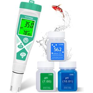 Aquarium pH Salt Tester, Digital Salinity Meter for Freshwater & Saltwater Fish Tank, Simultaneous display Salt pH TDS for Koi Pond, Reef Tank, Aquaponics PPM pH EC Reader, Hydrometer with S.G. Card