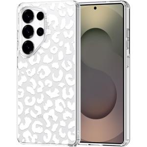 MOSNOVO Case for Samsung Galaxy S25 Ultra, [Buffertech 6.6ft Military-Grade Drop Protection] [Anti Peel Off Tech] Clear TPU Bumper Phone Case Cover Design - White Leopard Print