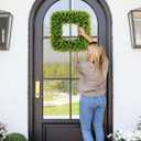 24 Inch Large Square Boxwood Wreath Spring Summer Artificial Green Wreaths for Front Door Farmhous Wedding Window Hanging Wall All Year Round Indoor & Outdoor St Patrick's Day Decor