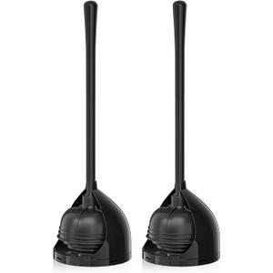 uptronic 2 Pack Toilet Plunger with Holder, Unique Plunger with All-Angle Design, Plungers for Bathroom for 5.7-inch Toilet Drain, Toilet Plunger Heavy Duty-Black