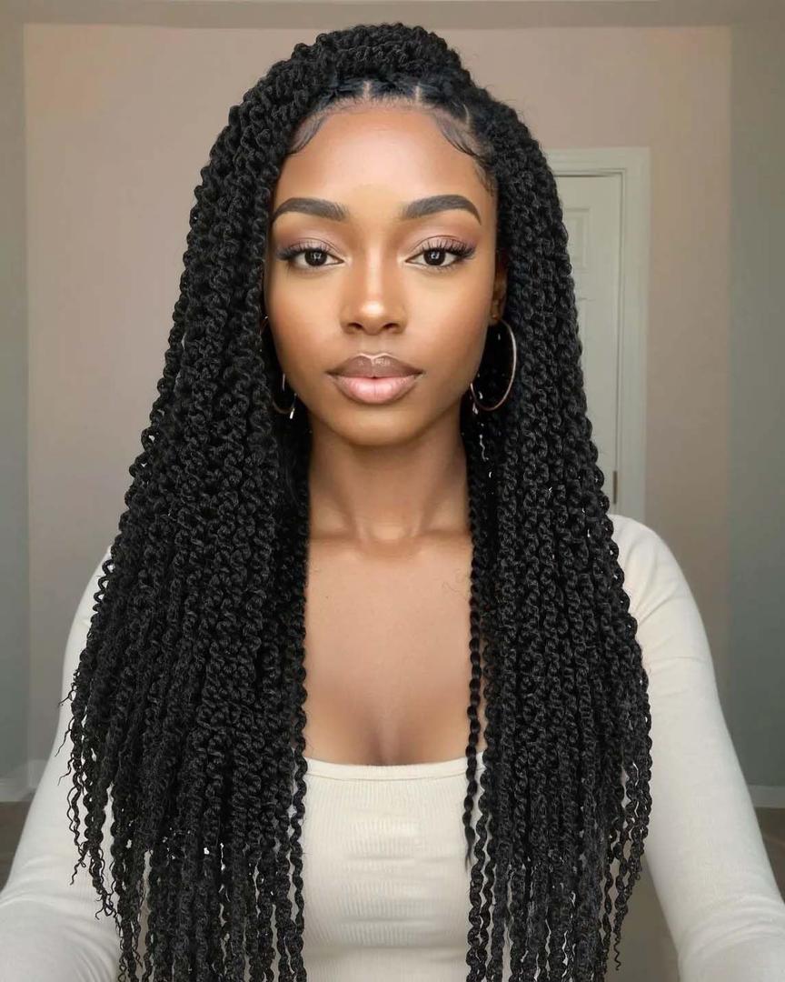 WIGER Full Double Lace Braided Wigs Two Twist Braid Curly Wig Black Spiral Coiled Braid Wigs Pre Plucked with Baby Hair Senegalese Braided Wig for Black Women 24 Inch
