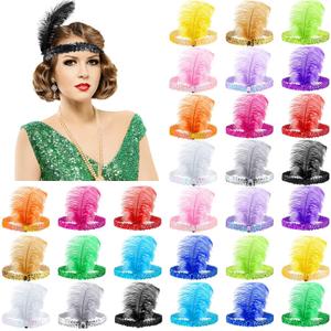 Jexine 30 Pcs 1920s Flapper Headband Bulk for Women Roaring 20s Headpiece Costume Party Cosplay (Colorful)