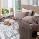 MooMee Bedding Sheet Set 100% Washed Cotton Linen Like Textured Breathable Durable Soft Comfy (Heathered Mauve Brown, Queen)