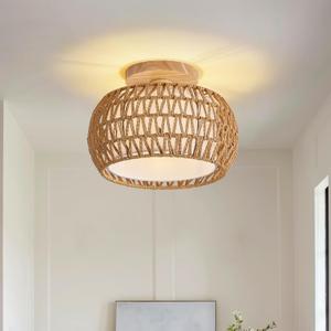 Rattan Ceiling Light Fixture3 Style Options Boho Flush Mount Ceiling Lights, Hand-Woven Rattan Chandelier,Mini Bohemian Wicker Light Fixtures, Farmhouse Light Fixture for Bedroom Hallway Entryway