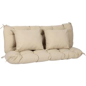 Aoodor 59" Tufted Porch Swing Cushions, Outdoor Swing Replacement Cushion 2-3 Seater with Backrest and 2 Pillows, Water and Fade Resistant Bench Seat Pad for Garden Patio Furniture, Khaki