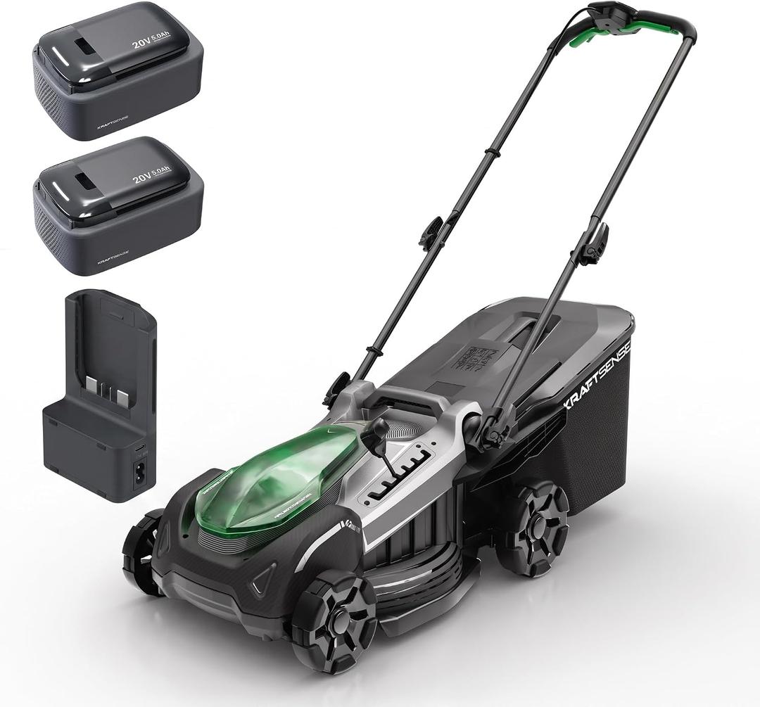 18" Electric Lawn Mower, 40V Self-Propelled Cordless Lawn Mower with 2x5.0Ah Batteries & Charger, Brushless Motor, 2-in-1 Mulching & Bagging, 6-Position Height Adjustment, for Small to Medium Yards