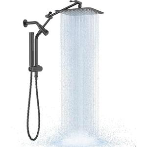 Veken 10" Luxurious All Metal Rain Shower Head with Handheld Spray Combo, High Pressure Rainfall Square Shower Heads with Extension Arm, Wide Dual Showerhead, Bathroom Accessories, Matte Black