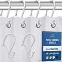 12 Decorative Metal Shower Curtain Hooks, S-Shaped Hooks with Anti-Fall System, Rust-Proof Shower Rings with Safety Buckle, Fits Rods Up to 1-Inch Diameter (S, White)