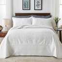 Qucover White Oversized King Bedspread 128 x 120, Lightweight California King Quilts, 3 Piece Vintage Coin Pattern Soft Microfiber Extra Large Bedding with Shams