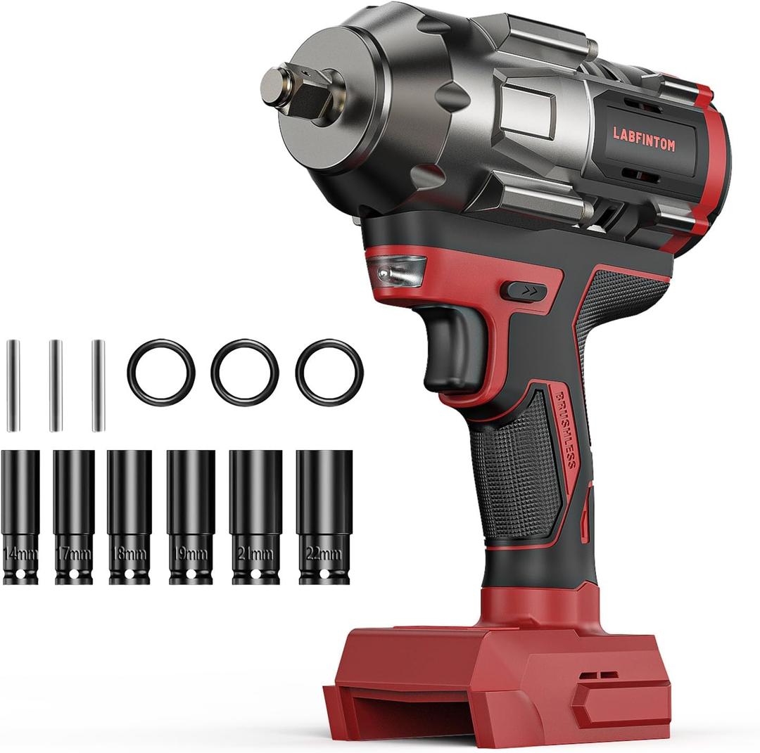Cordless Impact Wrench 1/2 inch for Mil-waukee 18V Battery, 900Ft-lbs(1200N.m) High Torque Impact Driver, Brushless Impact Gun with 4-Mode Speed, 6 Sockets, LED Work Light (Battery NOT included)