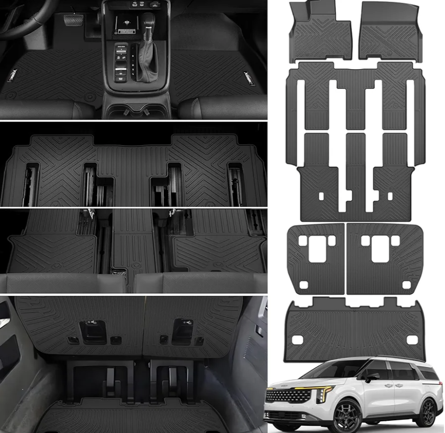 Floor Mats & Trunk Mats with Backrest Mats for 2022-2025 Kia Carnival MPV 8 Seats (Not for Hybrid Fits LX w/seat Package, EX and SX) All Weather Protection TPE Car Floor Liners Full Set