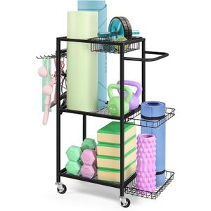 LIANTRAL Home Gym Storage Rack Weight Rack, Gym Equipment Storage Rack for Yoga Mat Yoga Ball Dumbbells Kettlebells Foam Roller Yoga Strap and Rope Skipping Workout Equipment Organizer (Black)