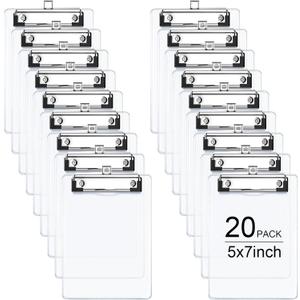 20 Pack Clear Small Clipboard, 5 x 7 Mini Size for Classroom, Students, Teacher, Nurse,Clip Board with Low Profile Clip, Office & School Supplies