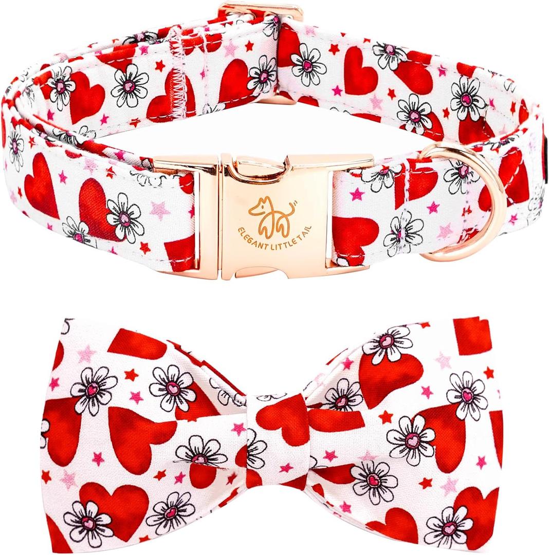 Elegant little tail Valentine's Dog Collar, Cute Pink Heart Pet Collars Soft Dog Puppy Collar Female or Male Adjustable Cotton Pet Collars with Bow for Small Medium Large Dogs (X-Large (Pack of 1))
