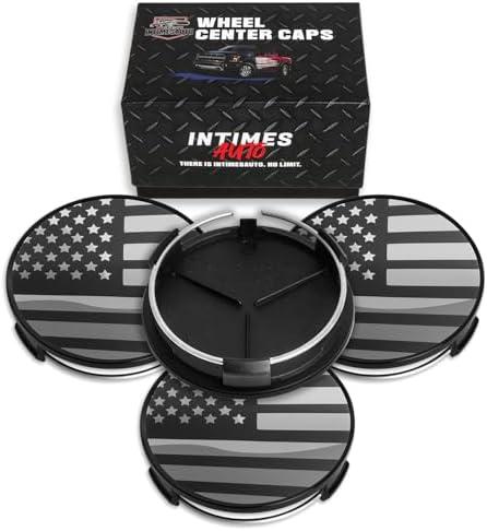InTimesAuto 75MM 2.9 Inch Wheel Center Caps Rim Wheel Center Hub Caps, Pack of 4 Gloss Black with American Flag