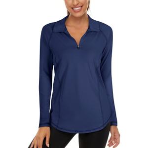 LURANEE Womens UPF 50+ Long Sleeve 1/4 Zip Pullover Athletic Hiking Running Workout Tops (XX-Large, Navy)