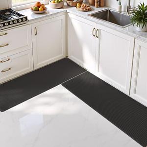 Color&Geometry Anti Fatigue Cushion Padded Kitchen Mat for Floor  17x59+17x59,Easy Clean, Waterproof & Oil Proof, Anti Slip, Foam Rubber Runner Rug for Front Sink Comfort Standing, Black Set of 2