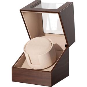 Racokky Automatic Single Watch Winder Box for Rolex and Other Watches, Ultra Quiet Japanese Motor, Self Winding Rotating Wooden Watch Case, Battery or Type-C, Premium Watch Box for Men and Women (Brown Wood Grain)