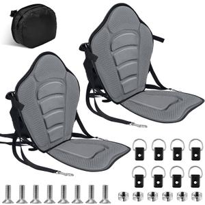 Lewtemi 2 Pack Kayak Seats with Back Support Adjustable Sit on Top Padded Boat Seat with Detachable Storage Bag and 8 Fixed D Ring and Screws