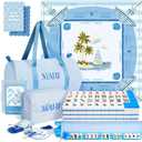Complete American Mahjong Set with 166 Tiles, Quiet Mahjong Mat, 4 Racks with Pushers, Dice, Chips, Storage Bags & Instruction, Portable Mahjong Game for Travel, Family Game Night & Gifts(Coastal), 1.14 x 0.87 x 0.55 inches