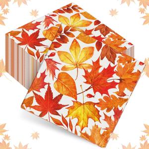 Sherr 200 Pcs Fall Cocktail Napkins Thanksgiving Paper Napkins Disposable Beverage Autumn Guest Towel Table Decoration Hand Towel for Kitchen Bathroom Party Supplies(Maple Leaf,Yellow Orange)