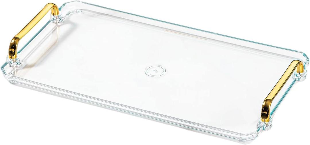 Acrylic Serving Tray with Handles Ottoman Countertop Decorative Tray Serving Tray Spill-Proof Tray for Coffee Table Living Room Bedroom 16 x 9 x 0.8 inches - (Transparent Color)