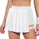 BZB Pleated Skirts for Women High Waisted Tennis Skirts Adjustable Buckle Athletic Skorts Skirts with Pocket (Small Short, White)