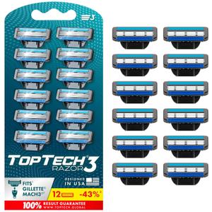 Razor 3 for Men - Replaceable Cartridges for Manual Shaving Razor - 3-Blade Technology Refills - Fits Gillette Mach3 - Soft Shave Sharp Blades - Cost-effective Refill (12 refills)