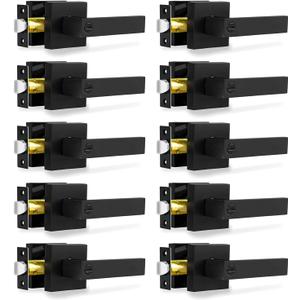 Privacy Door Levers, 10 Pack Matte Black Door Handles Heavy Duty Bed and Bath Door Locks Interior Keyless Locksets, Reversible for Left Right Handed Doors