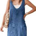 BerryGo Women's Denim V Neck Sleeveless Overall Dress Casual Mini Pinafore Dress Short Jumper Jeans Dress with Pocket XL