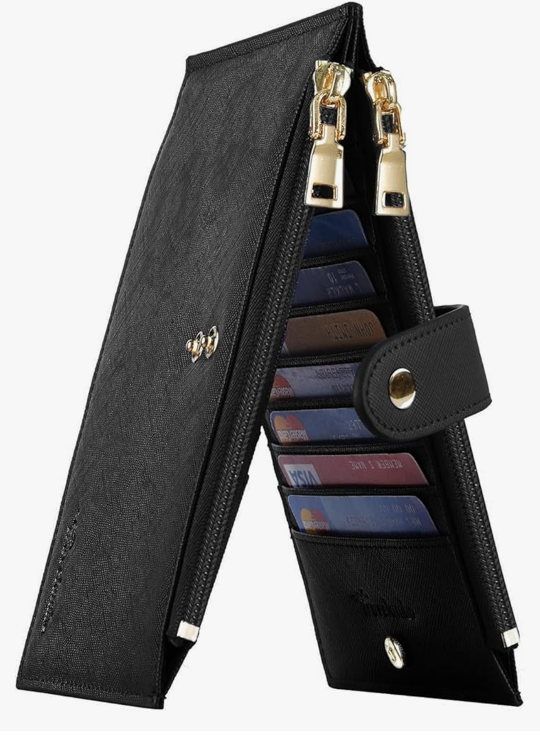 Travelambo RFID Wallet Women Large Size Bifold Multi Card Wallet Case with Zipper Pocke Credit Card Holder for Women