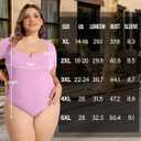FOREYOND Plus Size Bodysuits for Women Short Sleeves Square Neck Body Suit Tops Casual Basic Slim Fit Shirts Leotards (Purple) 4XL
