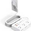 Flat Plug Power Strip Surge Protector, 5ft Ultra Thin Extension Cord with 4 USB Wall Charger(2 USB C Port), 6 Widely-Spaced Outlets Power Strip Compact for Travel, Office, Dorm Room Essentials (White)