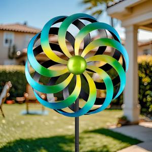 Wind Spinners Outdoor Yard Decorations, 16 Inches Wind Sculpture Metal Garden Art, Windmills for Yard Gardening Gifts for Women Mom Backyard, Patio, Garden Decor (Blue)