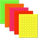 Fluorescent Round Stickers - 1" Round Labels - 63 Per Sheet - Assorted Bright Neon Color Rainbow Dot Stickers for High Visibility - Inkjet/Laser (1575 Labels, Multi-Color)