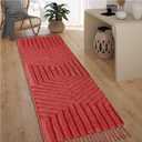 Boho Runner Rug 2x6' Washable Kitchen Rugs with Tassels Indoor Farmhouse Rugs for Bedroom Aesthetic Tufted Rug for Laundry Room Doorway Living Room_Rust Bricks