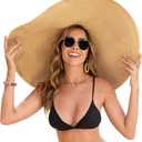 Oversized Beach Hat for Women Wide Brim Straw Sun Hat UPF 50+ UV Protection Foldable Packable Travel Vacation Pool Outdoor (Khaki)