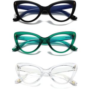 Viseng Womens Stylish Elegant Cat-Eye Reading Glasses with Blue Light Protection  Set of 3 (+2.0) (B2-3 Pack Mix Color)