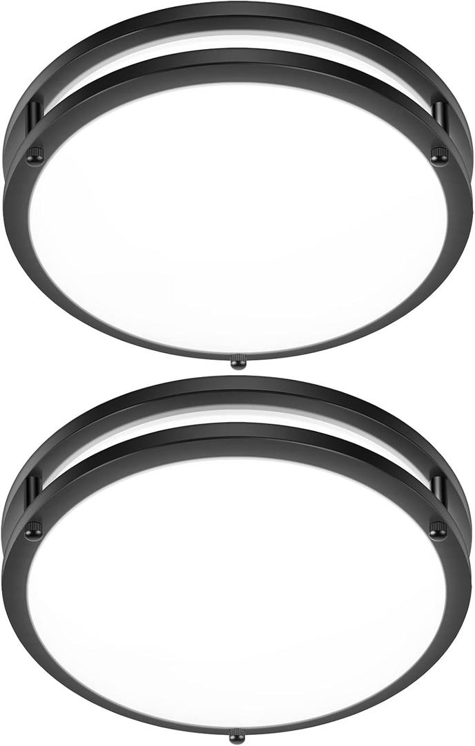 12 Inch Flush Mount Ceiling Lights, 36W 3200LM Black Dimmable Light Fixtures Ceiling Mount, 3000K-5000K Selectable Modern Kitchen Light Fixtures for Stairwell, Balcony, Corridor, Laundry (2-Pack)