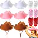 Unittype Kids Western Cowboy Hat Set - 12 Pcs Polyester Cowboy Hats and Bandannas for Cowgirl Cowboy Cosplay (Many Color)