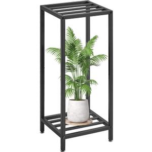 IBUYKE 30 Inch Tall Plant Stand Indoor, 2 Tier Metal Corner Plant Stand, Modern Square Plant Shelf Flower Stand for Living Room Patio Balcony Garden, Black TMJ070B