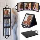 Novabright 3-Panel Over The Door Full Length Mirror, Foldable Hanging Acrylic Body/Makeup Mirror with Height Adjustable Hook for Bedroom Closet Bathroom, Dance Travel Camping (Black)