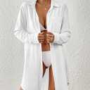 Bsubseach Swimsuit Coverup for Women Button Down Beach Cover Ups Long Sleeve Shirt Dress Modern Blouse Top White S