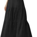 Aoudery Maxi Skirts for Women Flowy Boho Casual Long Skirt Western Crochet Cotton High Waisted Ruffle Tiered Fall Outfit (Black)