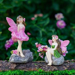 Delighture 2-Piece Miniature Fairy Garden Accessories, Hand-Painted Resin Fairy Figurines for Garden, Potted Plants, Lawn & Yard Décor, Ideal for Terrariums, Best Gift for Garden Lovers 