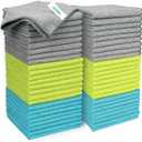 AIDEA Microfiber Cleaning Cloth-50PK, Soft Microfiber Towels for Cars, Absorbent Cleaning Rags, Lint-Free Streak-Free Wash Cloths for House, Kitchen, Window(12in.x12in) (Blue/Green/Grey)